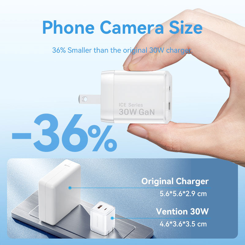 <tc>Vention</tc> Cargador GaN de 2 puertos USB (C + A) (30 W/30 W) con enchufe estadounidense
