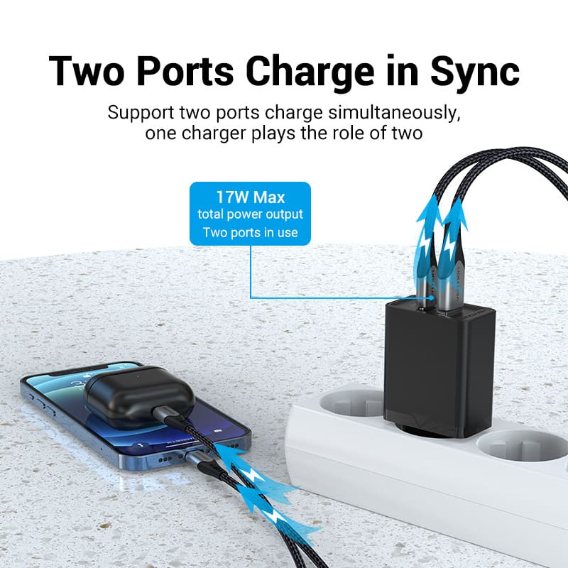 Two-Port  USB(A+C) Wall Charger (18W/20W) EU-Plug Black