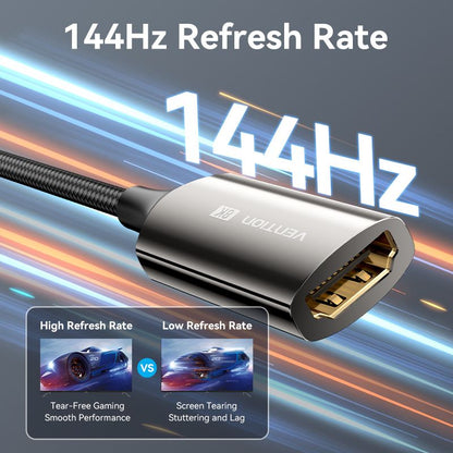 Vention Cotton Braided DP Male to HDMI™ Female 8K Converter 0.25M Black Zinc Alloy Type