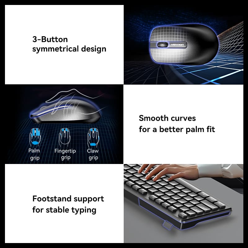 Wireless Full-Sized Keyboard and Mouse Combo with Mouse Pad Black Slim Type