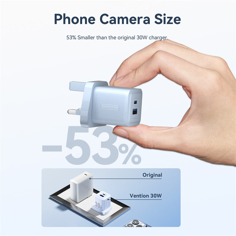 2-Port USB (C + A) GaN Charger (30W/30W) UK-Plug