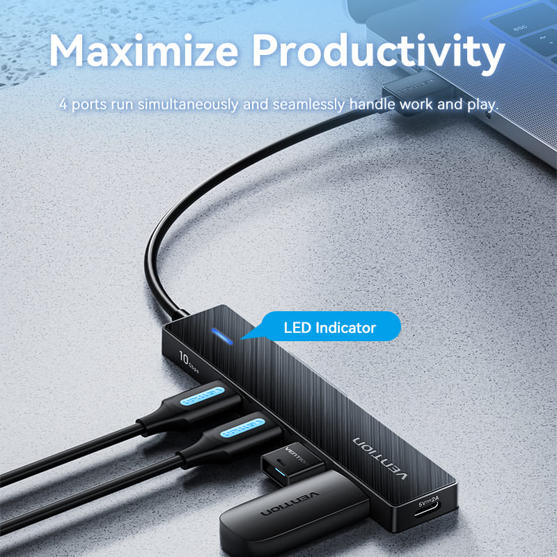 USB to USB 3.2 Gen 2 Type-A x 4/USB-C 10G Hub 0.15M Black