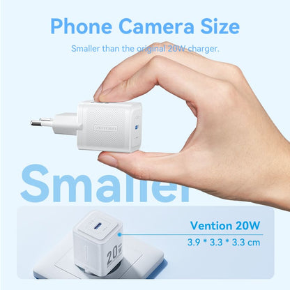 <tc>Vention</tc> Cargador GaN USB-C de 1 puerto y 20 W con cable USB-C a USB-C de 1 m y enchufe europeo.