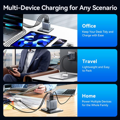 <tc>Vention</tc> Chargeur GaN 4 ports USB (C + C + C + A) (100 W/100 W/30 W/30 W) gris avec câble USB-C vers USB-C (1 m) noir et prise américaine