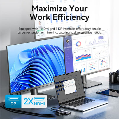 USB-C to DP/HDMI x 2/USB 3.0 x 2/USB 2.0/RJ45/SD/TF/PD MST Docking Station