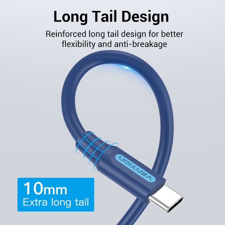 USB 2.0 A Male to C Male 3A Cable 2M Deep Blue