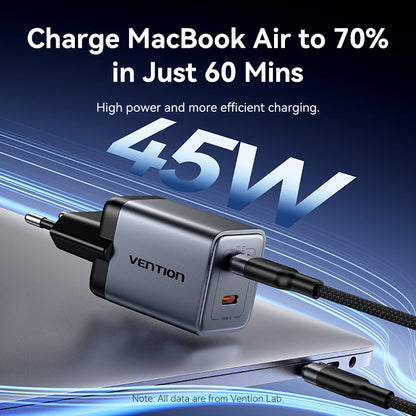 <tc>Vention</tc> Charger GaN USB (C + C) 2 Port (45W/45W) Steker EU Abu-abu