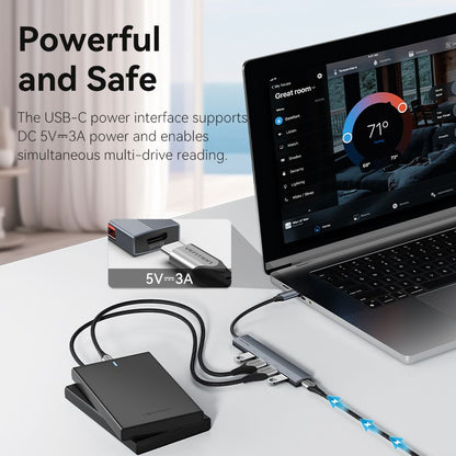 USB-C to USB 3.2 Gen 2 Type-A x 4 Mini Hub with USB-C Power Supply Port 0.15/0.25M Gray Aluminum Alloy Type