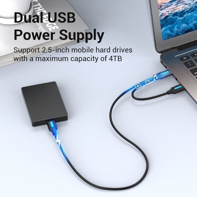 Câble USB 3.0 A mâle vers micro-B mâle avec alimentation USB 0,5/1 M, type PVC noir