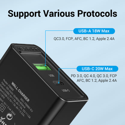 Vention 2-Port  USB(A+C) Wall Charger (18W/20W) EU-Plug