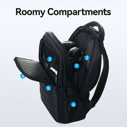 Water-Repellent Anti-Theft Laptop Backpack (45cm x 30cm x 15cm) with USB Charging Port and Lock Black
