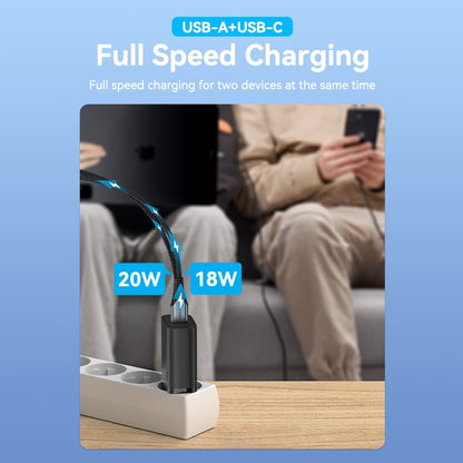 <tc>Vention</tc> 双端口 USB(A+C) 壁式充电器 (18W+20W) 欧规 黑色