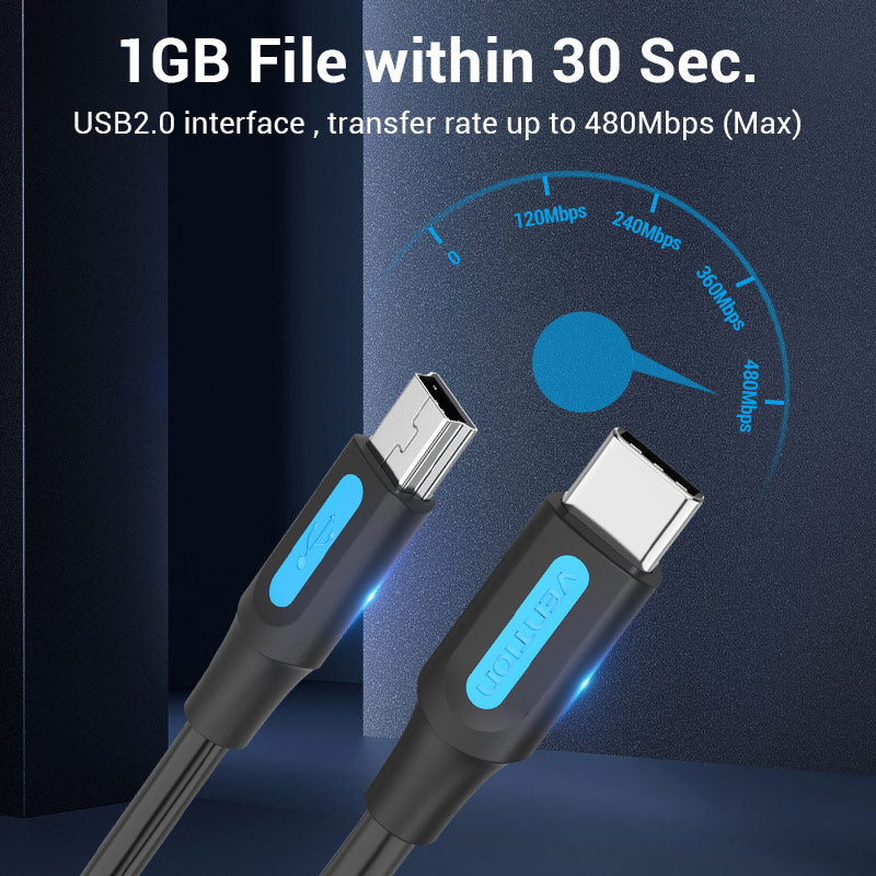 Vention USB 2.0 C Male to Mini-B Male 2A Cable