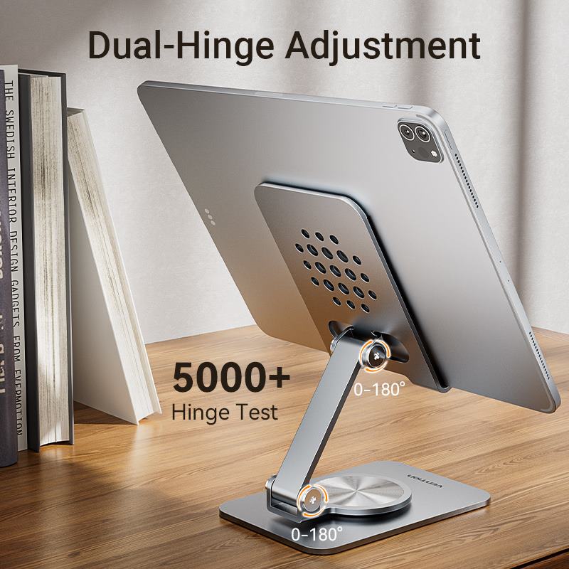 Soporte articulado para teléfono de escritorio con base giratoria de 360° tipo gris de aleación de aluminio