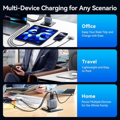 Vention 4-Port USB (C + C + C + A) GaN Charger (100W/100W/30W/30W) Gray with USB-C to USB-C Cable (1M) Black EU-Plug