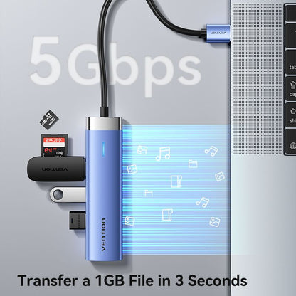 USB 3.0 to USB 3.0 x 3/RJ45/USB-C Hub 0.15M Blue Aluminum Alloy Type