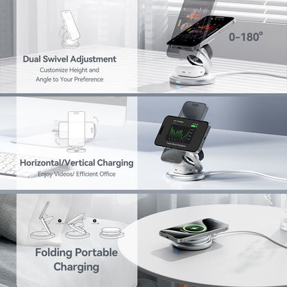 Vention 3-in-1 15W Wireless Charger Stand with MagSafe Silver