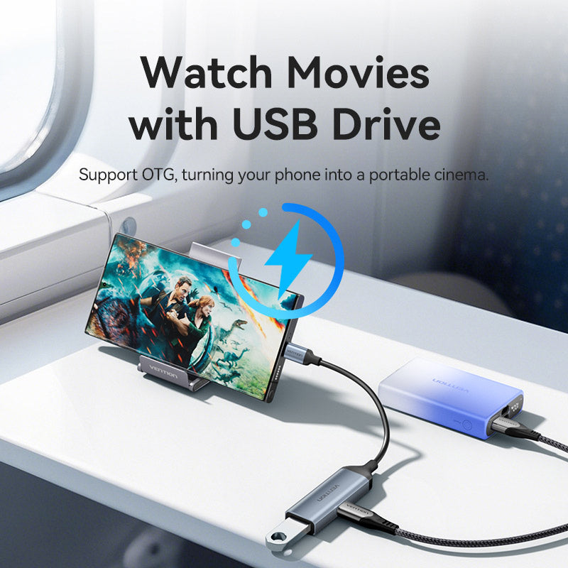 Vention USB-C Male to USB-A Female/PD Power Supply Adapter 0.15M Gray Aluminum Alloy Type