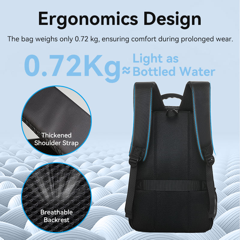 Water-Repellent Anti-Theft Laptop Backpack (45cm x 30cm x 15cm) with USB Charging Port and Lock Black