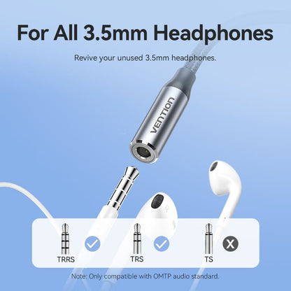 Vention Cotton Braided Lightning Male to 3.5MM Earphone Jack Adapter Aluminum Alloy Type