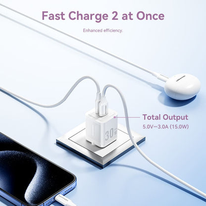 Vention 2-Port USB (C+A) GaN Charger (30W/30W) EU-Plug