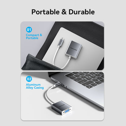 USB-C to VGA Converter 0.15M Silver Aluminium Alloy Type