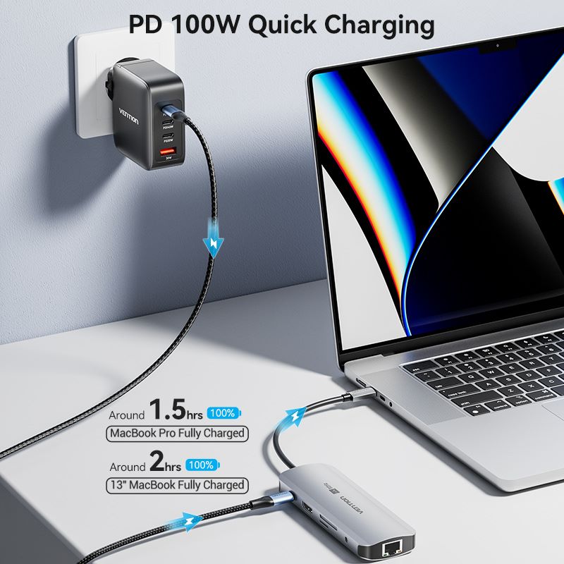 USB C Hub with PD 100W + 3 x USB 3.0 Adapter, Aluminum