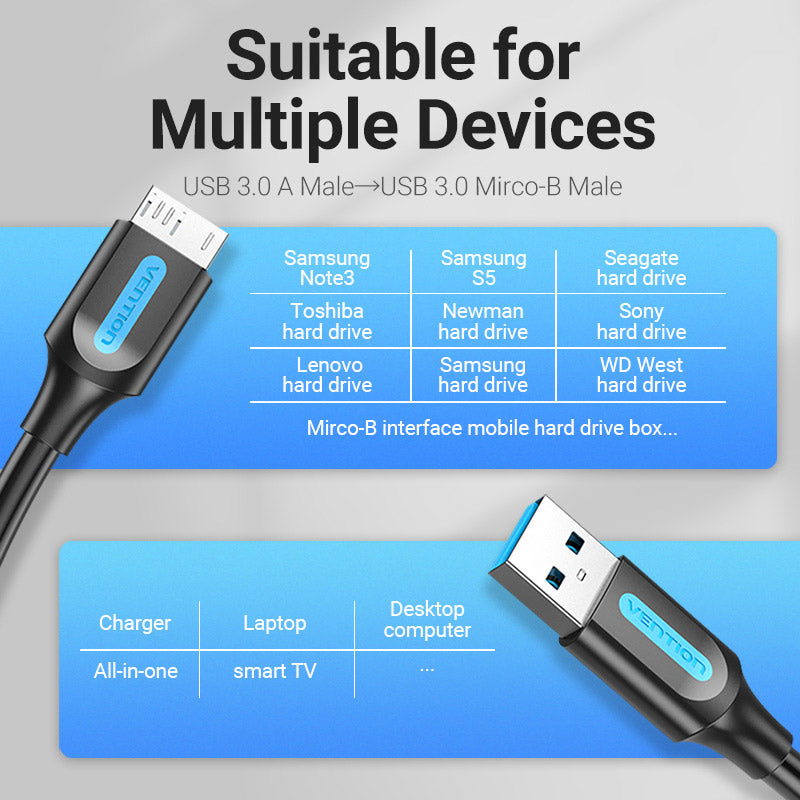 Vention USB 3.0 A Male to Micro-B  Male  Cable PVC Type