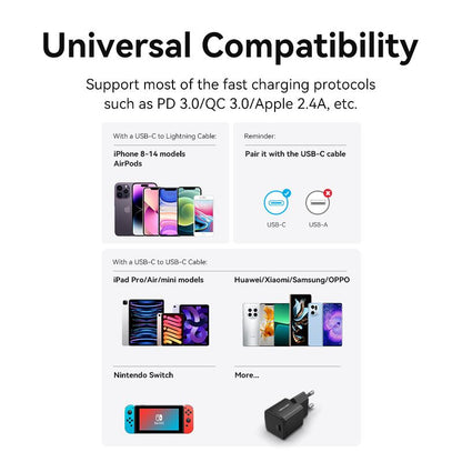1-Port USB-C Wall Charger (20W) EU/US-Plug White/Black