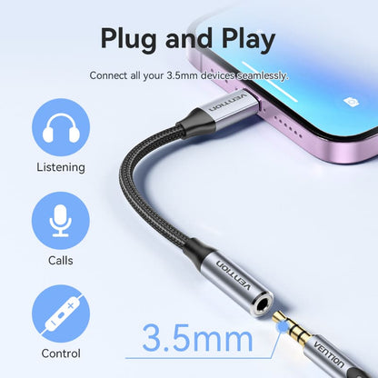 Vention Cotton Braided Lightning Male to 3.5MM Earphone Jack Adapter Aluminum Alloy Type