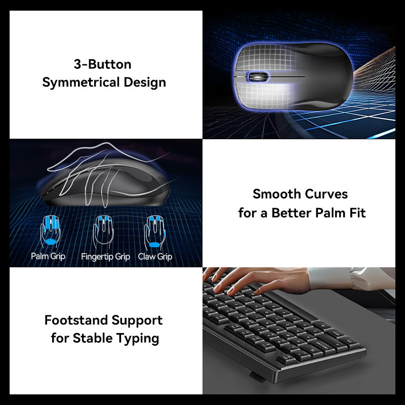Vention Wireless Full-Sized Silent Keyboard and Mouse Combo Black Slim Type