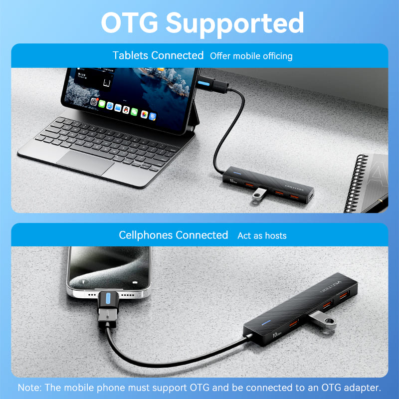 USB to USB 3.2 Gen 2 Type-A x 4/USB-C 10G Hub 0.15M Black