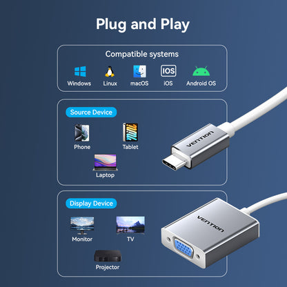 USB-C to VGA Converter 0.15M Silver Aluminium Alloy Type