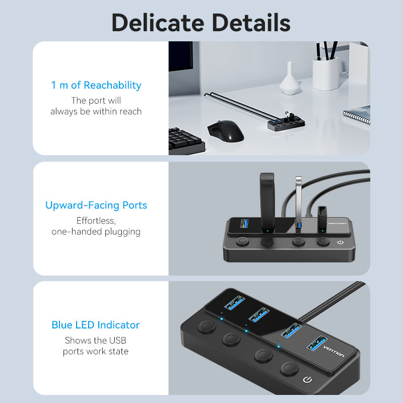 Hub USB 3.0 4 ports avec alimentation noir