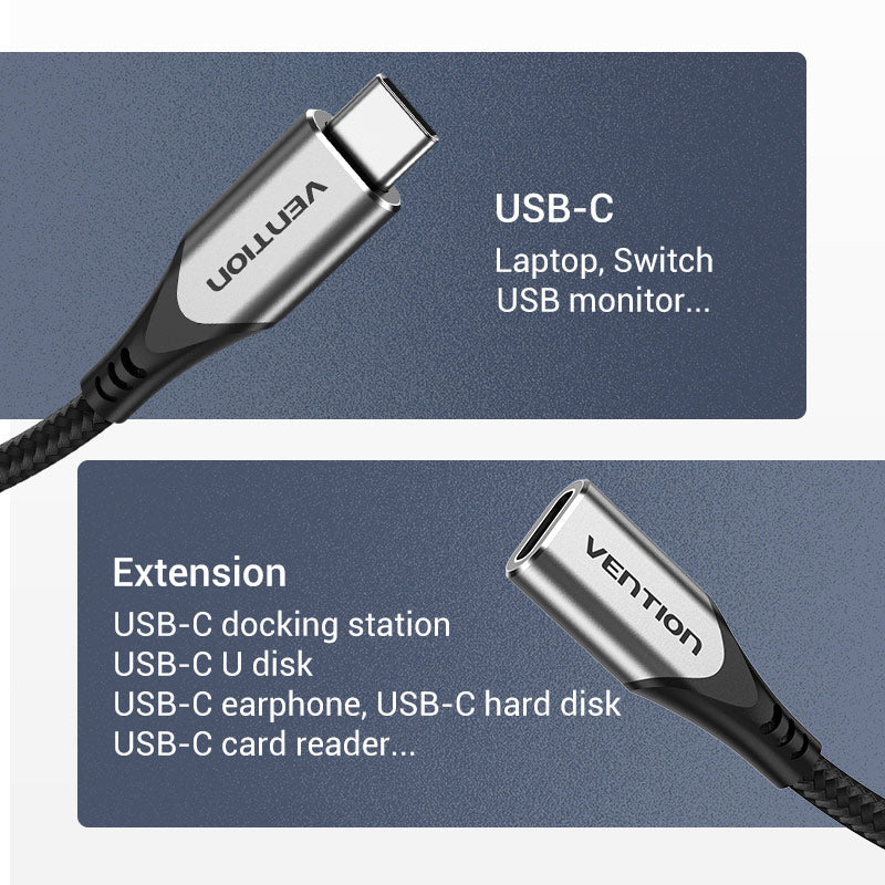 Vention Cotton Braided USB-C 3.1 Extension Cable