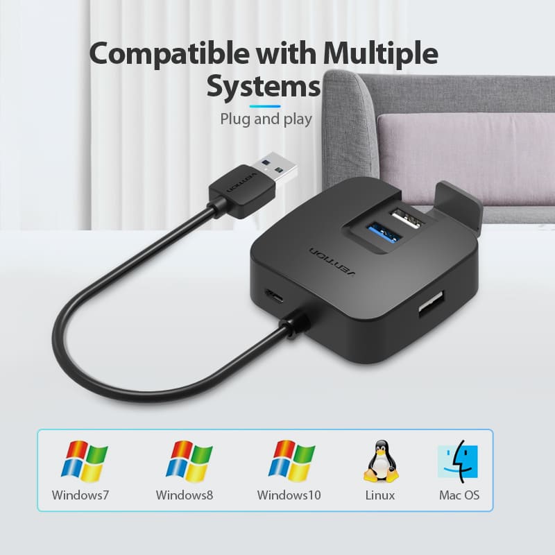 4 Ports USB 2.0/3.0 HUB 0.15M Black