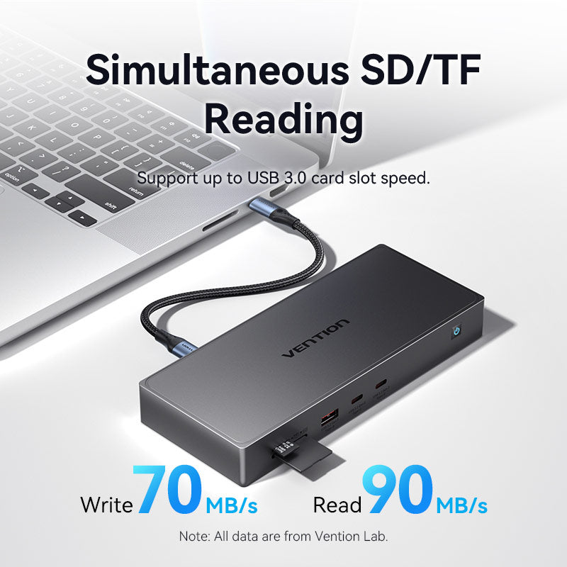 Vention USB-C to (DP+HDMI)/(USB-C+HDMI)/USB 3.2 Gen 2-C*2/USB 3.2 Gen 2-A/RJ45/SD/TF/PD DisplayLink Docking Station Gray Aluminum Alloy Type