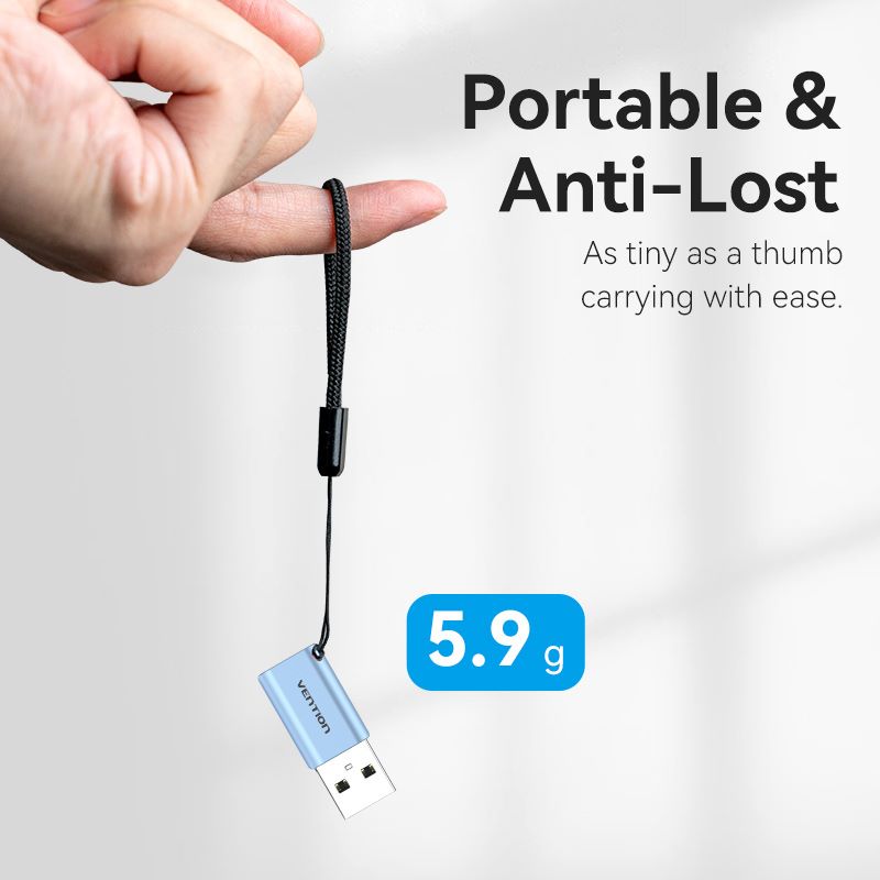 USB 3.1 Typ-A-Stecker auf USB-C-Buchse, Adapter mit Trageband, graue Aluminiumlegierung