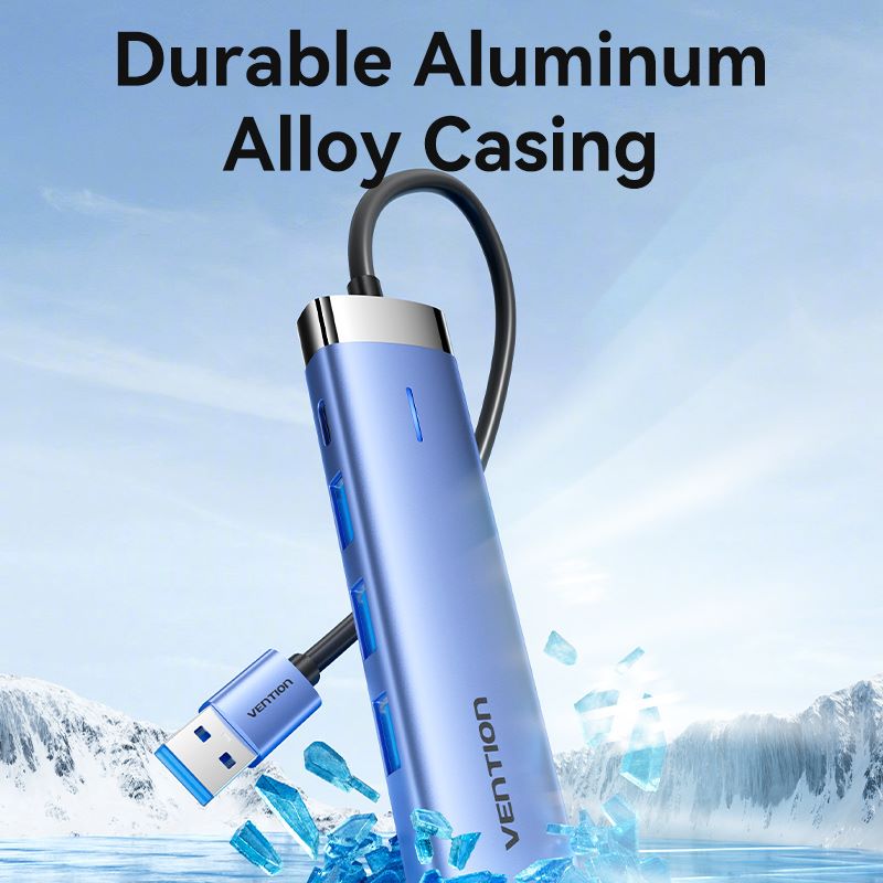 USB 3.0 to USB 3.0 x 3/RJ45/USB-C Hub 0.15M Blue Aluminum Alloy Type