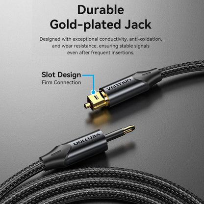 Vention Toslink to Mini Toslink Optical Audio Cable 0.5/1/1.5/2/3/5/10M Black Aluminum Alloy Type