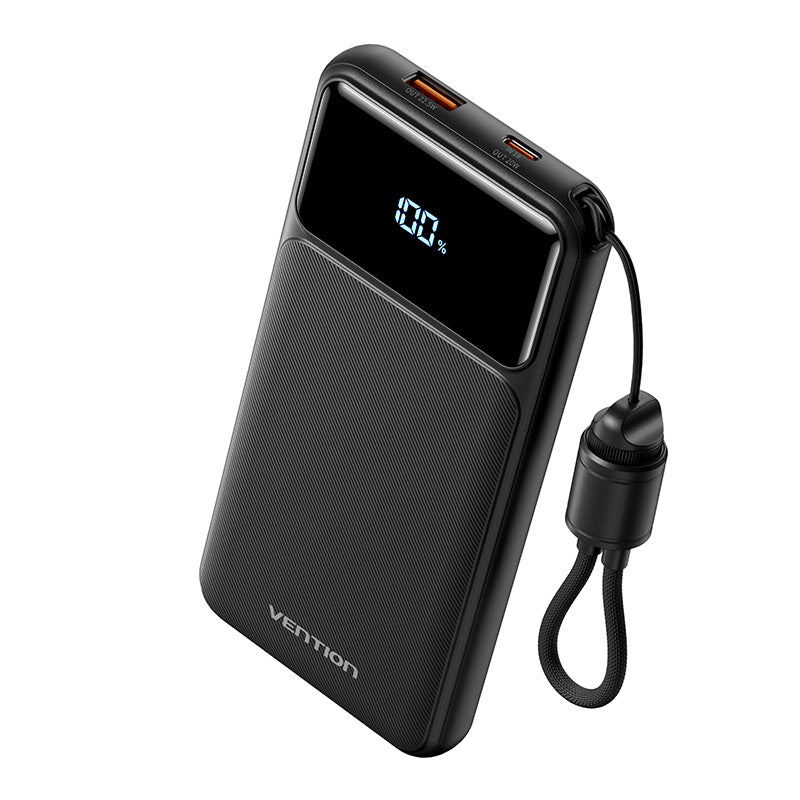Vention 10000mAh Power Bank (USB-C + USB-A) with Built-in Cable 22.5W LED Display Type