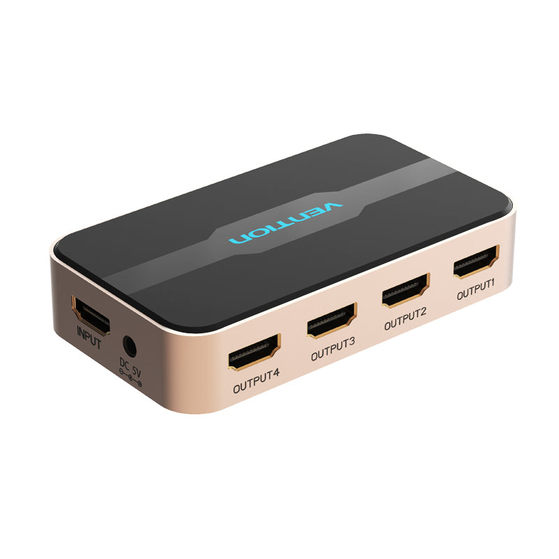 Vention 1 In 4 Out HDMI Splitter 4K@30Hz Gold Aluminum Alloy Type UK Standard