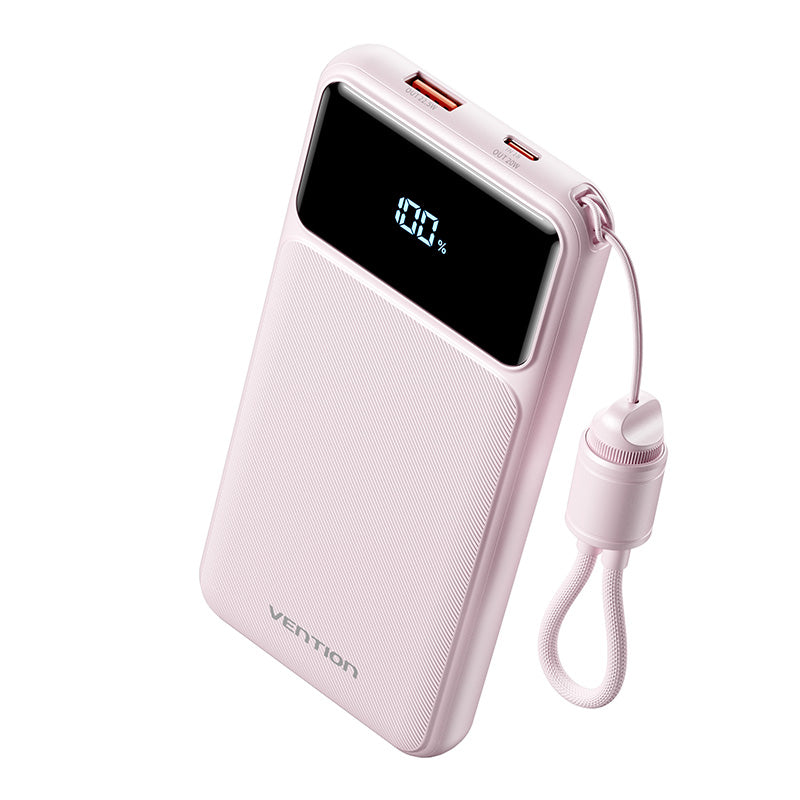 Vention 10000mAh Power Bank (USB-C + USB-A) with Built-in Cable 22.5W LED Display Type