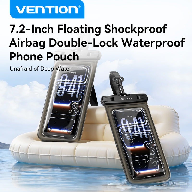 Vention 7.2-Inch Shockproof Black-Edged Waterproof Phone Pouch with Lock Seal Black
