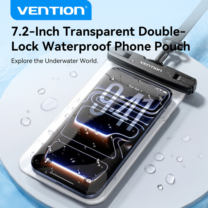 Vention 7.2-Inch Floating Shockproof Airbag Waterproof Phone Pouch with Lock Seal Black