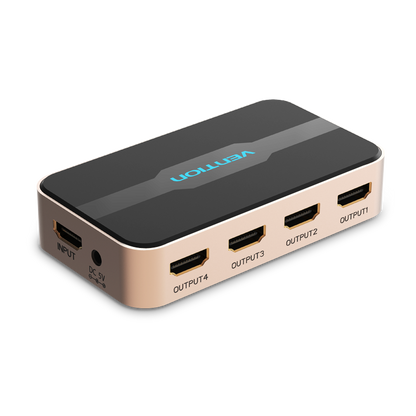 Vention 1 In 4 Out HDMI Splitter 4K@30Hz Gold Aluminum Alloy Type UK Standard