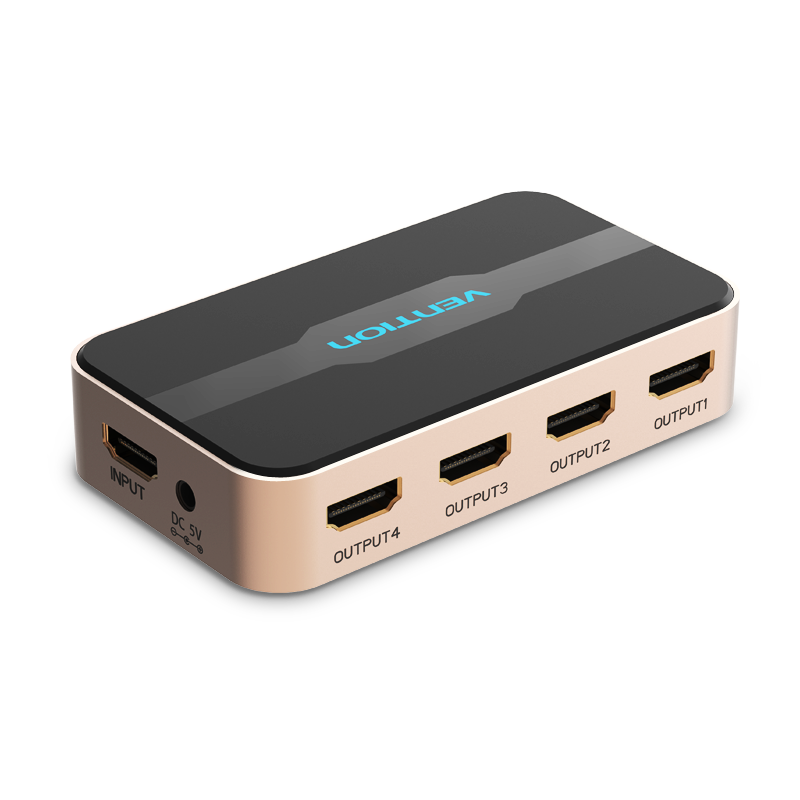 Vention 1 In 4 Out HDMI Splitter 4K@30Hz Gold Aluminum Alloy Type UK Standard