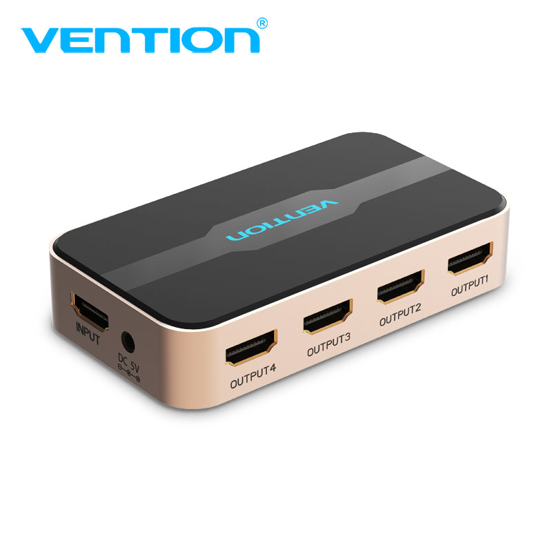 Vention 1 In 4 Out HDMI Splitter 4K@30Hz Gold Aluminum Alloy Type UK Standard