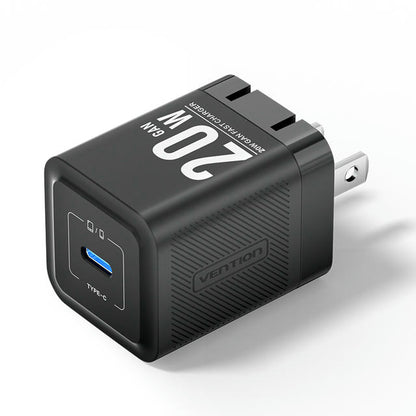 Vention 1-Port USB-C GaN Charger (20W) US-Plug Black