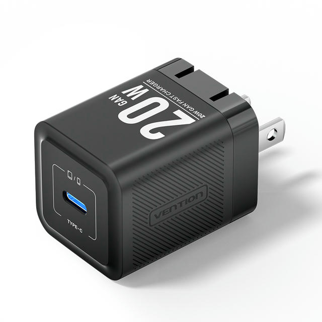 Vention 1-Port USB-C GaN Charger (20W) US-Plug Black